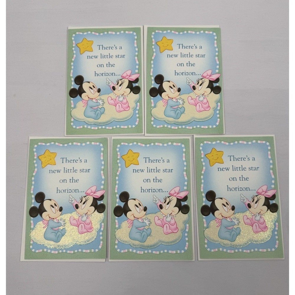 VTG Disney Baby Shower Invitation‎ Cards (5) Mickey & Minnie Mouse Pastel Colors